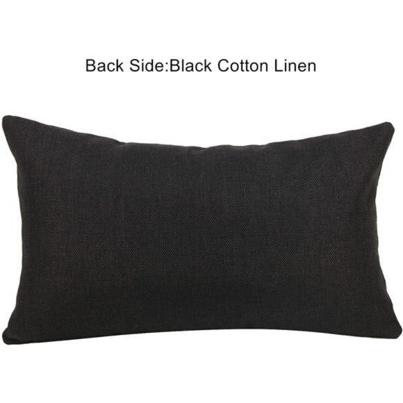 Set of 2 Black Linen Patchwork Faux Leather Throw Lumbar Pillow Covers for Couch - Picture 6 of 6